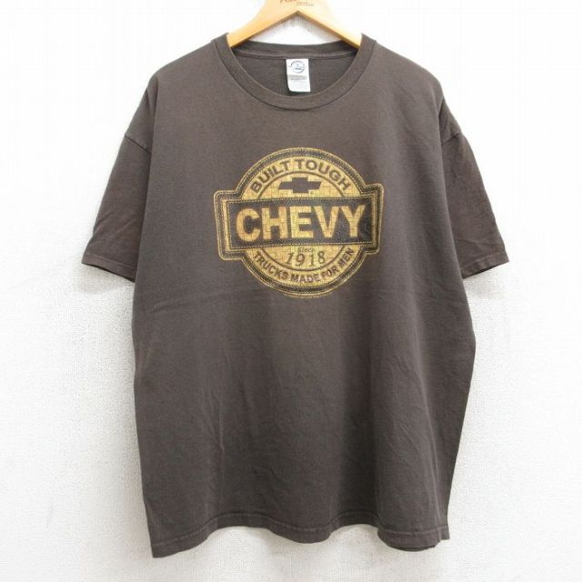 XL★古着 半袖 ビンテージ Tシャツ メンズ 00年代 00s シボレー コットン クルーネック 茶 ブラウン 25aug07 中古