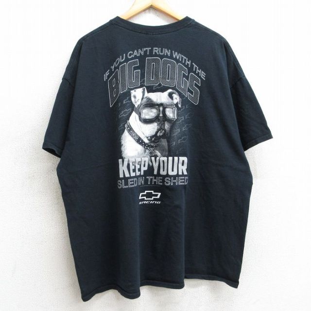 XL★古着 半袖 ビンテージ Tシャツ メンズ 00年代 00s 犬 シボレー 大きいサイズ コットン クルーネック 黒 ブラック 25aug07 中古