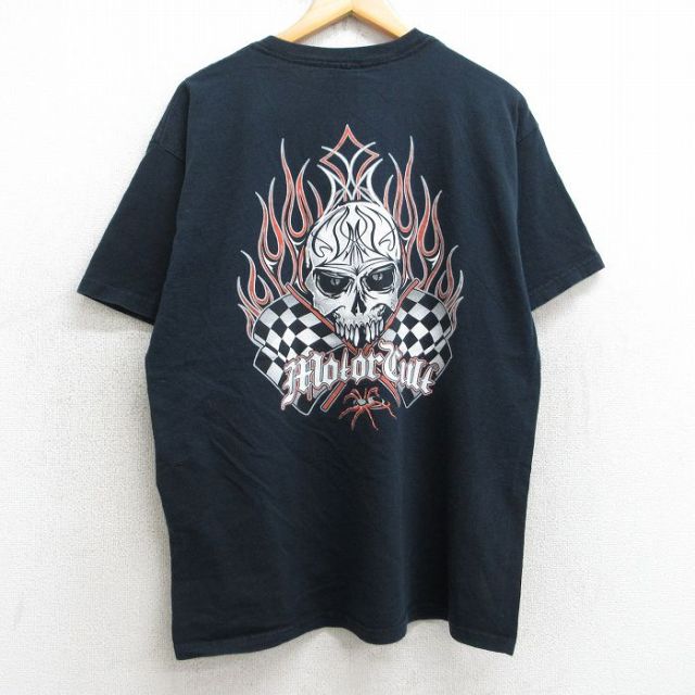 L★古着 半袖 ビンテージ Tシャツ メンズ 00年代 00s スカル フラッグ クルーネック 黒 ブラック 25aug07 中古