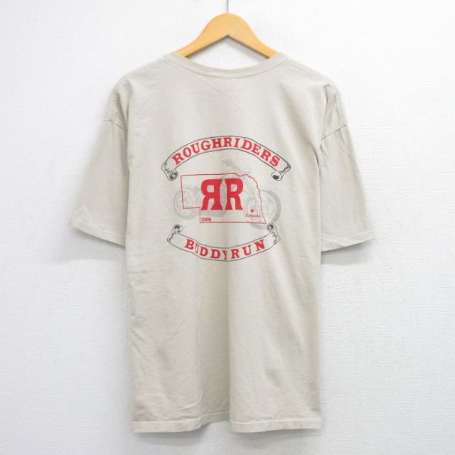 【50%OFF】XL★古着 半袖 ビンテージ Tシャツ メンズ 00年代 00s バイク ラフライダーズ 大きいサイズ コットン クルーネック ベージュ カーキ 25aug21 中古