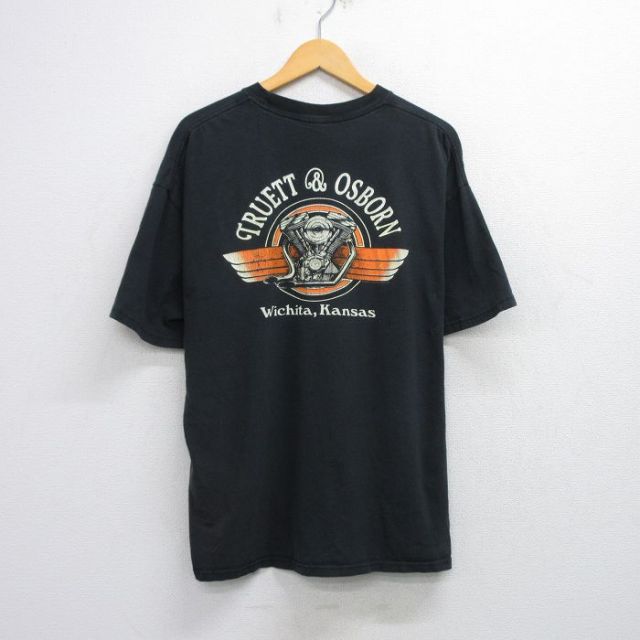 【50%OFF】XL★古着 半袖 ビンテージ Tシャツ メンズ 80年代 80s エンジン TRUETT&OSBORN 胸ポケット付き 大きいサイズ クルーネック 黒 ブラック 25aug21 中古
