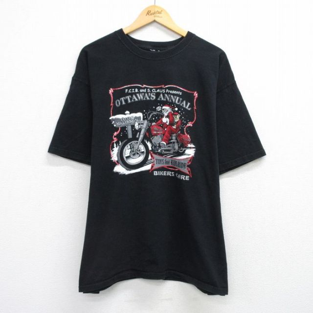 半袖Tシャツ バイクサンタクロース ブラック XL | 古着