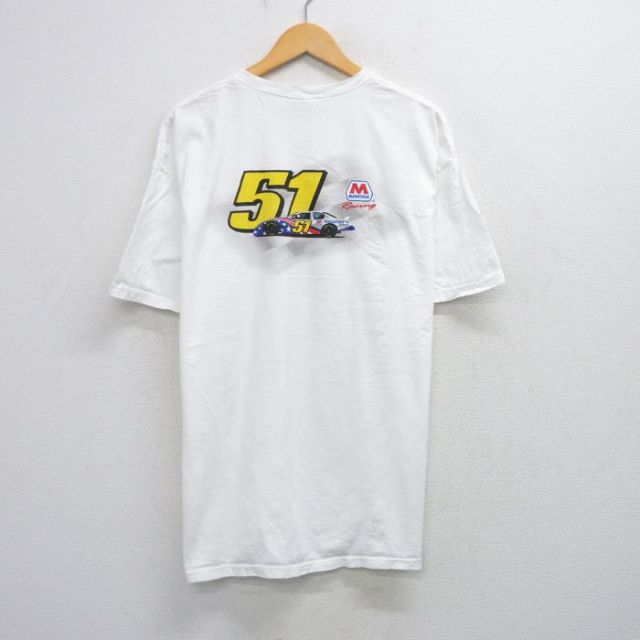 【50%OFF】XL★古着 ヘインズ Hanes 半袖 ビンテージ Tシャツ メンズ 00年代 00s レーシングカー 51 大きいサイズ コットン クルーネック 白 ホワイト 25aug21 中古