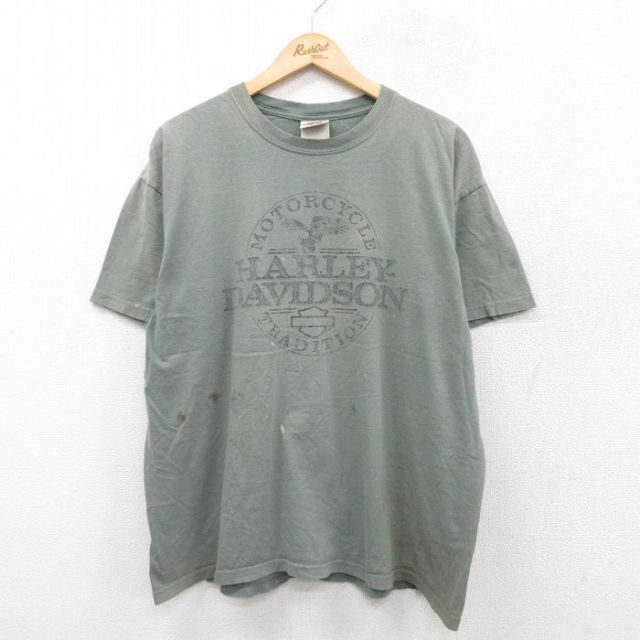 【50%OFF】XL★古着 ハーレーダビッドソン Harley Davidson 半袖 Tシャツ メンズ 鳥 大きいサイズ コットン クルーネック 薄緑 グリーン 【spe】 25aug22 中古
