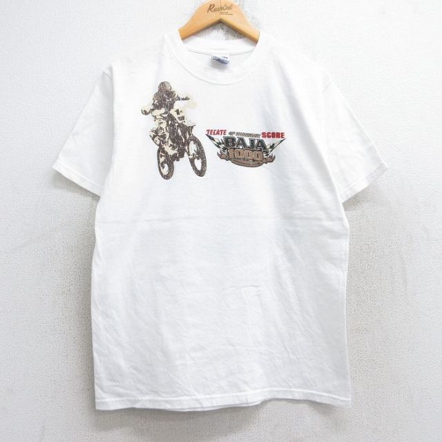 M★古着 半袖 ビンテージ Tシャツ メンズ 00年代 00s バイク 車 BAJA コットン クルーネック 白 ホワイト 25aug22 中古