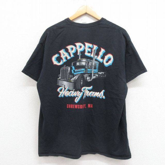 XL★古着 半袖 Tシャツ メンズ トラック 大きいサイズ コットン クルーネック 黒 ブラック 25aug22 中古
