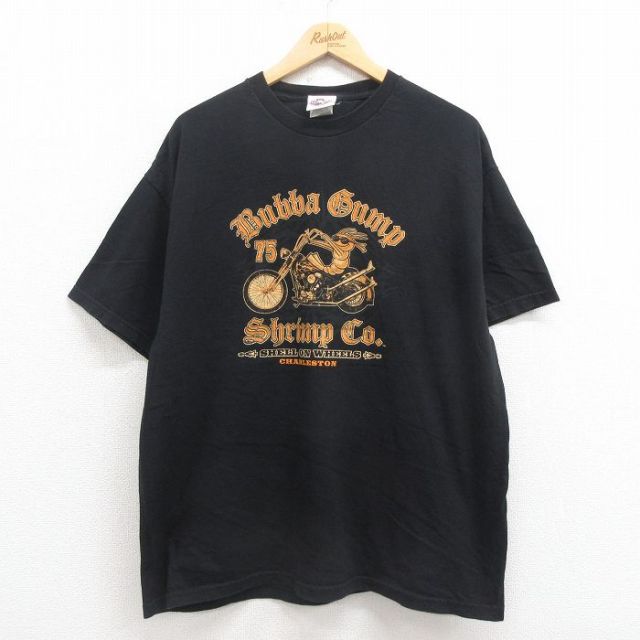 XL★古着 半袖 ビンテージ Tシャツ メンズ 00年代 00s エビ バイク コットン クルーネック 黒 ブラック 25aug22 中古