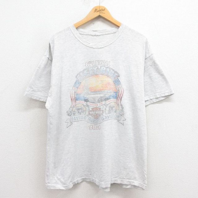 XL★古着 ハーレーダビッドソン Harley Davidson 半袖 ビンテージ Tシャツ メンズ 00年代 00s 空母 ボロ クルーネック グレー 霜降り 【spe】 25aug22 中古