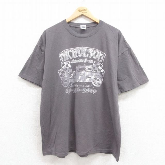 【50%OFF】XL★古着 半袖 ビンテージ 00年代 00s ホットロッド HOT ROD 大きいサイズ コットン クルーネック グレー 25aug23 中古 メンズ
