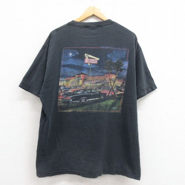 XL★古着 半袖 Tシャツ メンズ インアンドアウトバーガー 大きいサイズ コットン クルーネック 黒 ブラック 25aug23 中古