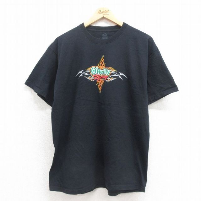 【50%OFF】L★古着 フルーツオブザルーム 半袖 Tシャツ メンズ レーシング コットン クルーネック 黒 ブラック 25aug23 中古