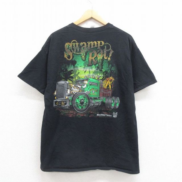 XL★古着 半袖 Tシャツ メンズ トラック コットン クルーネック 黒 ブラック 25aug23 中古