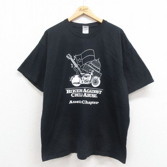 【50%OFF】XL★古着 半袖 ビンテージ Tシャツ メンズ 00年代 00s バイク 大きいサイズ コットン クルーネック 黒 ブラック 25aug23 中古