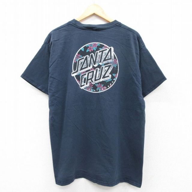 XL★古着 サンタクルーズ 半袖 Tシャツ メンズ 花 コットン クルーネック 紺 ネイビー 25aug23 中古