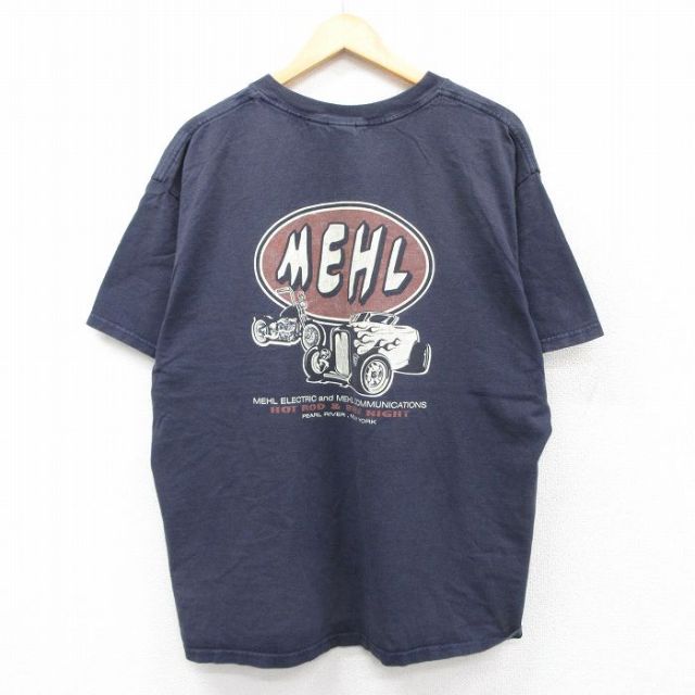 【50%OFF】XL★古着 半袖 ビンテージ Tシャツ メンズ 00年代 00s 車 バイク MEHL 大きいサイズ コットン クルーネック 紺 ネイビー 25aug23 中古