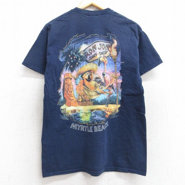 M★古着 ロンジョン 半袖 ビンテージ Tシャツ メンズ 00年代 00s 鳥 マートルビーチ コットン クルーネック 紺 ネイビー 25aug23 中古