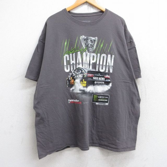 XL★古着 半袖 Tシャツ メンズ NASCAR レーシングカー 大きいサイズ コットン クルーネック 濃グレー 25aug23 中古