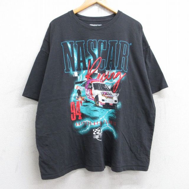 【50%OFF】XL★古着 半袖 Tシャツ メンズ NASCAR レーシングカー 大きいサイズ コットン クルーネック 黒 ブラック 25aug29 中古