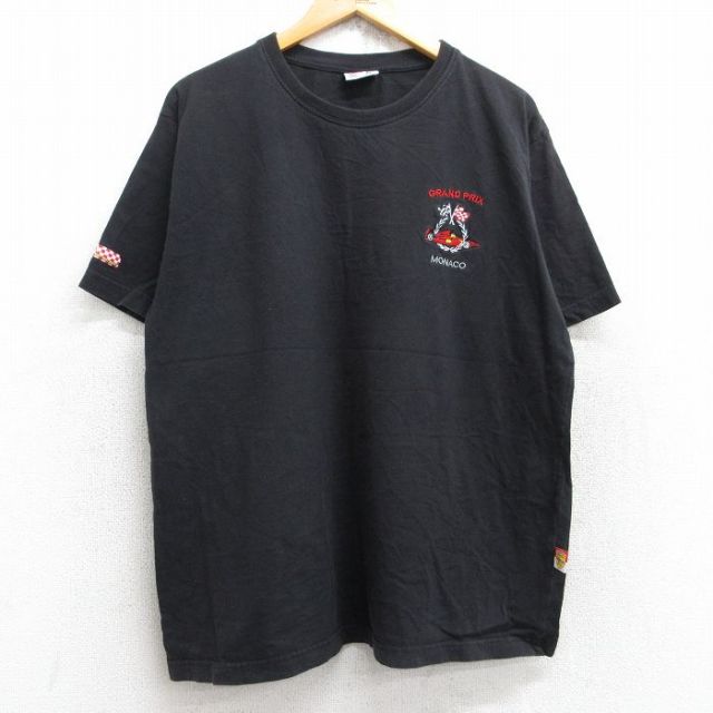 【50%OFF】XL★古着 半袖 Tシャツ メンズ レーシングカー GRAND PRIX コットン クルーネック 黒 ブラック 25aug29 中古