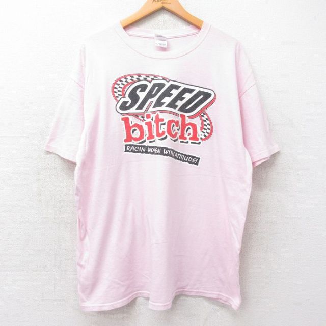 XL★古着 半袖 ビンテージ Tシャツ メンズ 00年代 00s SPEED bitch 大きいサイズ コットン クルーネック 薄ピンク 25aug29 中古