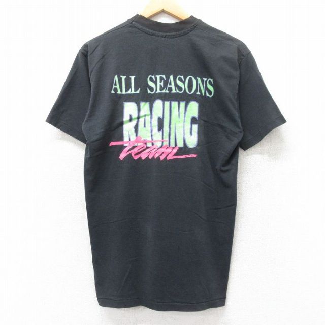 L★古着 ヘインズ Hanes 半袖 ビンテージ Tシャツ メンズ 80年代 80s ALL SEASONS レーシング クルーネック USA製 黒 ブラック 25aug29 中古