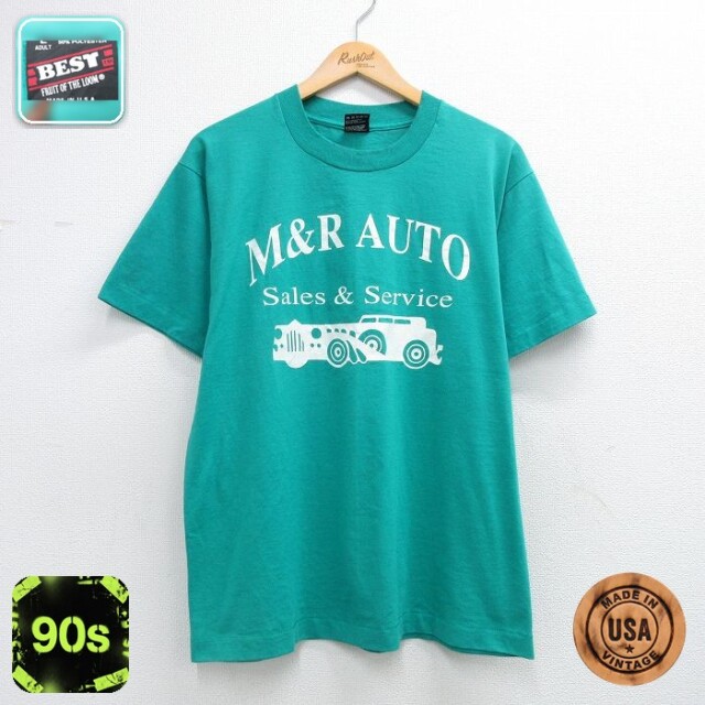 フルーツオブザルーム 90s 半袖Tシャツ M&R AUTO ライトブルー メンズL相当 | 古着