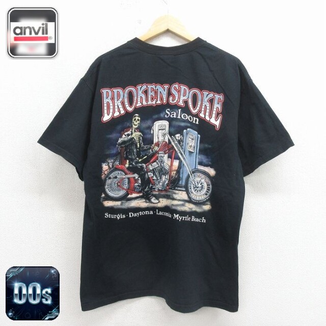 00s 半袖Tシャツ スケルトンバイク ブラック XL | 古着