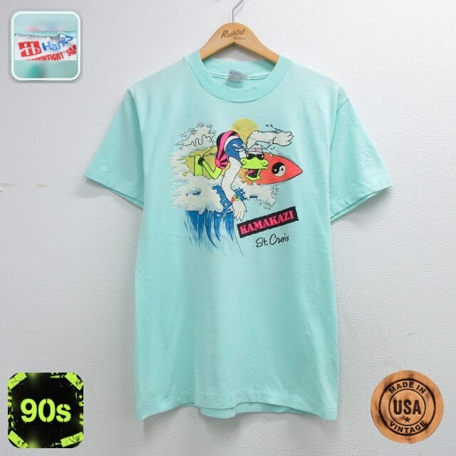 ヘインズ 90s 半袖Tシャツ サーフィン グリーン メンズM相当 | 古着