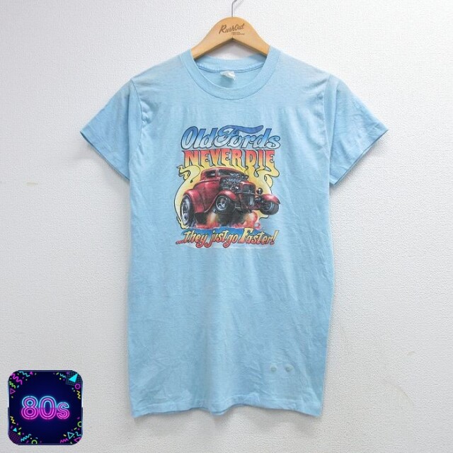 80s 半袖Tシャツ ホットロッド ライトブルー メンズS相当 | 古着