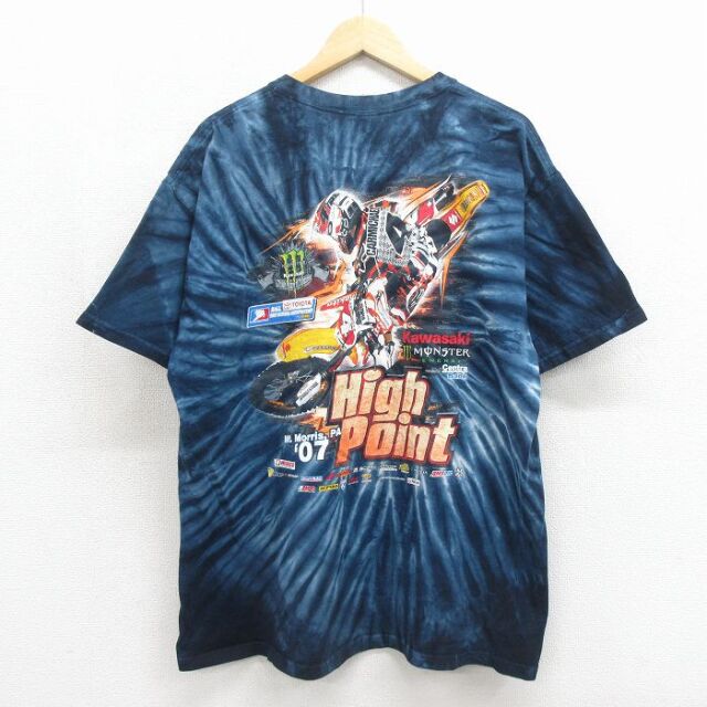 00s 半袖Tシャツ モトクロスバイク タイダイ ネイビー メンズXL相当 | 古着