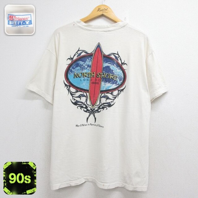 ヘインズ 90s 半袖Tシャツ NORTH SHOREサーフボード ホワイト メンズXL相当 | 古着