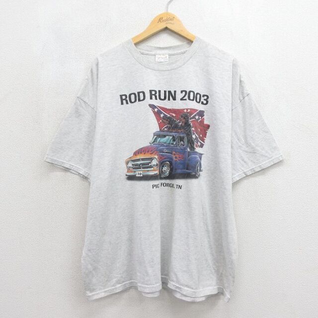 ヘインズ 00s 半袖Tシャツ ホットロッド グレー メンズXL相当 | 古着