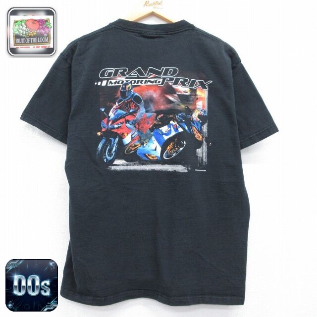 フルーツオブザルーム 00s 半袖Tシャツ GRAND MOTORING PRIXバイク ブラック メンズL相当 | 古着