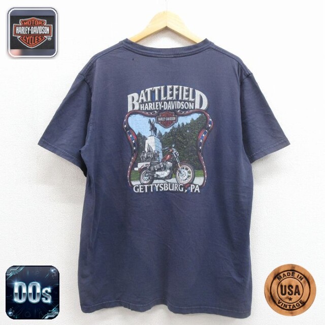 ハーレーダビッドソン 00s 半袖Tシャツ バトルフィールド ネイビー メンズXL相当 | 古着