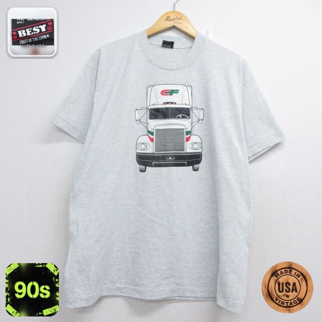 フルーツオブザルーム 90s 半袖Tシャツ トラック両面プリント グレー メンズXL相当 | 古着
