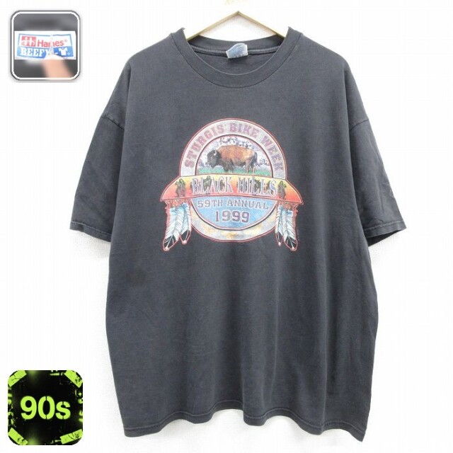 ヘインズ 90s 半袖Tシャツ STURGIS BLACK HILLS ブラック メンズXL相当 | 古着