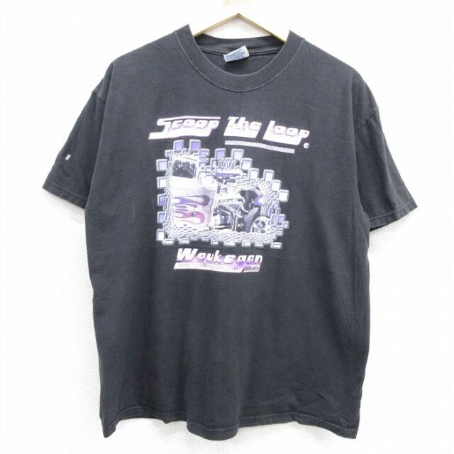 ヘインズ 00s 半袖Tシャツ SCOOP THE LOOPホットロッド ブラック メンズL相当 | 古着