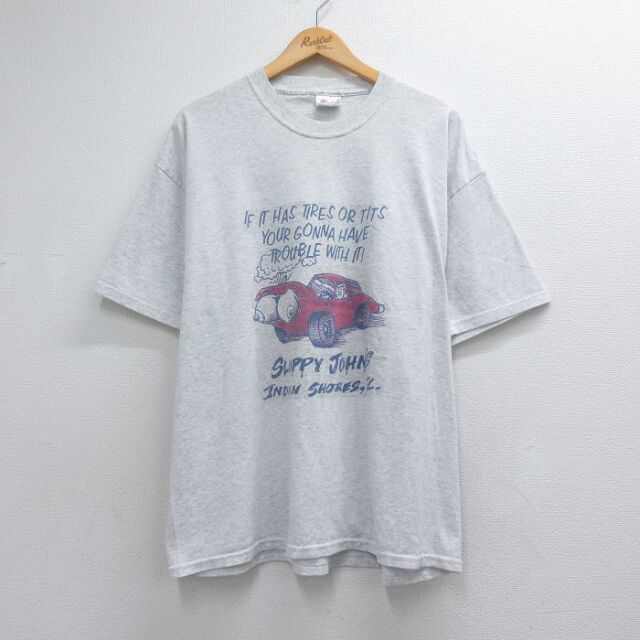 XL★古着 ヘインズ 半袖 ビンテージ Tシャツ メンズ 00年代 00s 車 大きいサイズ クルーネック グレー 霜降り【spe】 26jul08