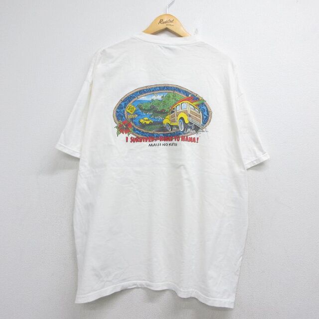 ヘインズ 00s 半袖Tシャツ 車サーフボードHANA ホワイト メンズXL相当 | 古着