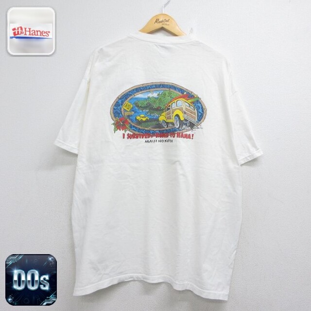 ヘインズ 00s 半袖Tシャツ 車サーフボードHANA ホワイト メンズXL相当 | 古着