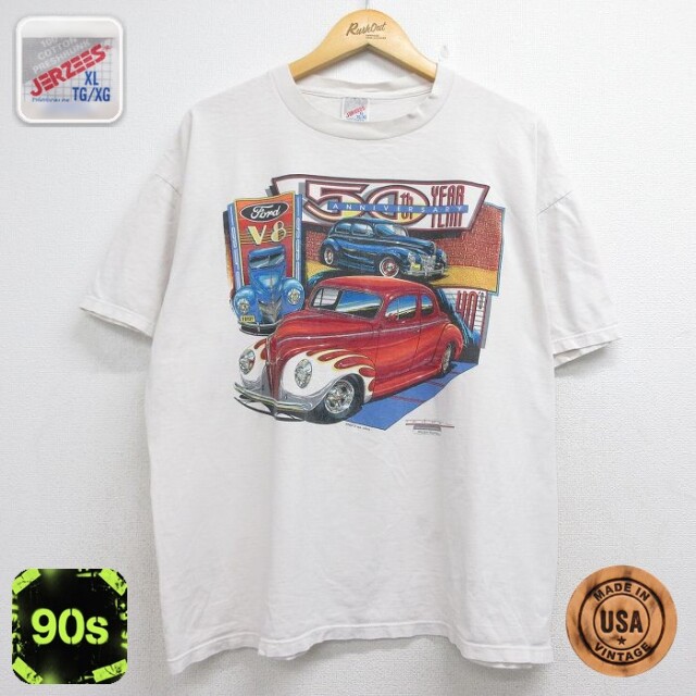 ジャージーズ 90s 半袖Tシャツ ホットロッド ホワイト メンズXL相当 | 古着
