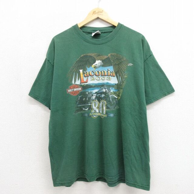 ハーレーダビッドソン 00s 半袖Tシャツ 80周年記念 グリーン メンズXL相当 | 古着