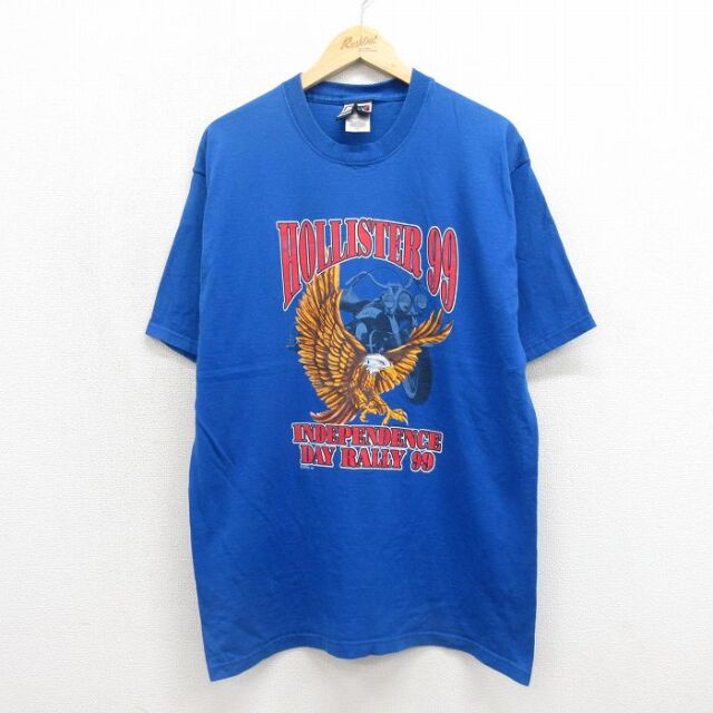 L★古着 半袖 ビンテージ Tシャツ メンズ 90年代 90s HOLLISTER コットン クルーネック ブルー 26jul14