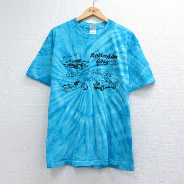 00s 半袖Tシャツ 車バイク タイダイ ライトブルー メンズL相当 | 古着