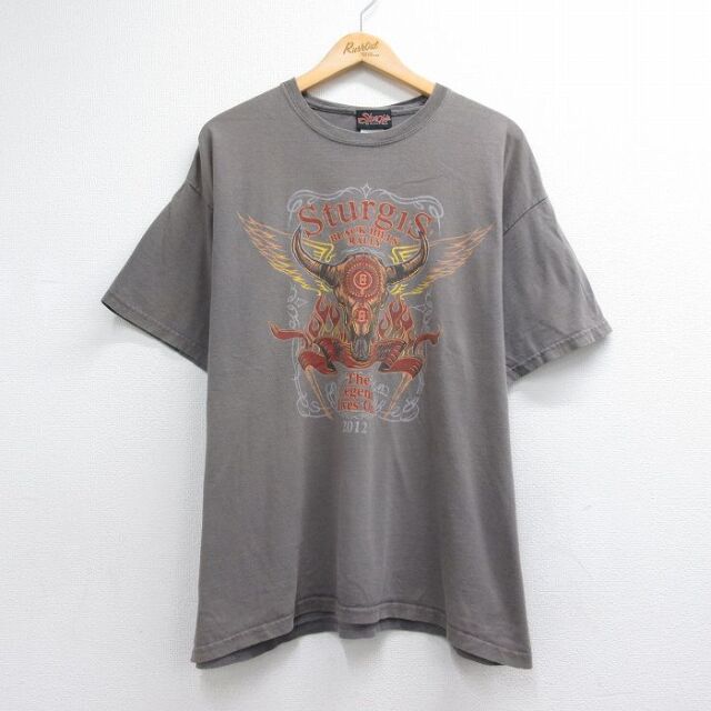 XL★古着 半袖 Tシャツ メンズ スタージス 大きいサイズ コットン クルーネック グレー 26jul23