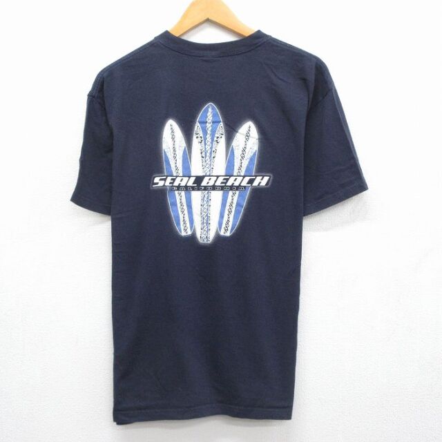 00s 半袖Tシャツ SEAL BEACHサーフボード ネイビー メンズL相当 | 古着