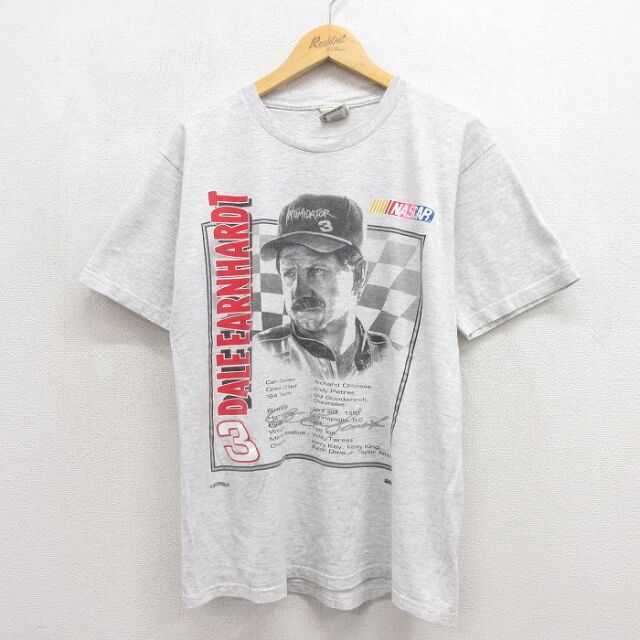 L★古着 半袖 ビンテージ Tシャツ メンズ 90年代 90s デイルアーンハート コットン クルーネック USA製 グレー 霜降り【spe】 26jul28