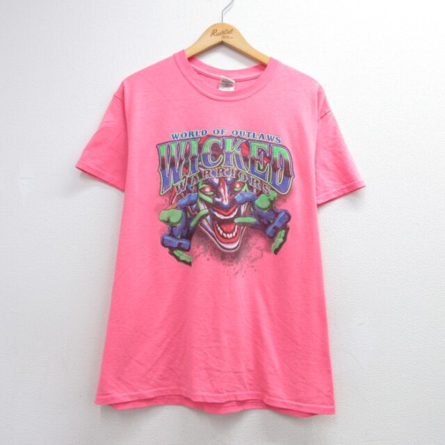 Gildan 00s 半袖Tシャツ レーシングカー ピンク メンズL相当 | 古着