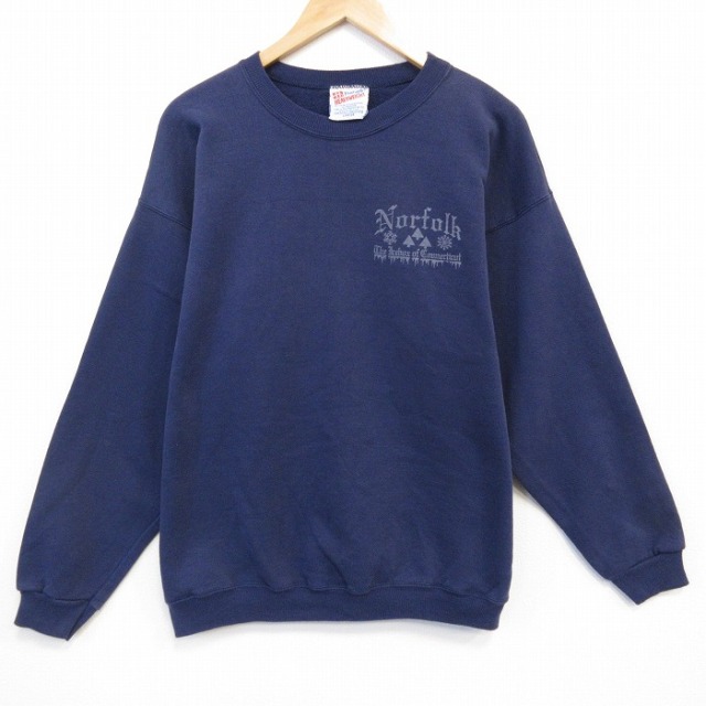 L★古着 ヘインズ 長袖 スウェット メンズ 90年代 90s Norfolk クルーネック USA製 紺 25nov11