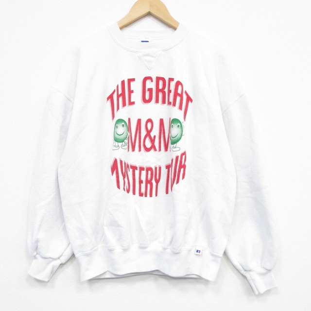XL★古着 ラッセル 長袖 スウェット メンズ 90年代 90s M&M 大きいサイズ クルーネック USA製 白 25nov11